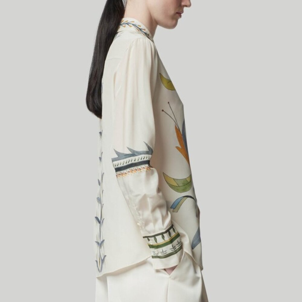 Altuzarra Chika Botanical Print Button Up Blouse Ivory Silk Size IT46 XL L $995 - Picture 4 of 5